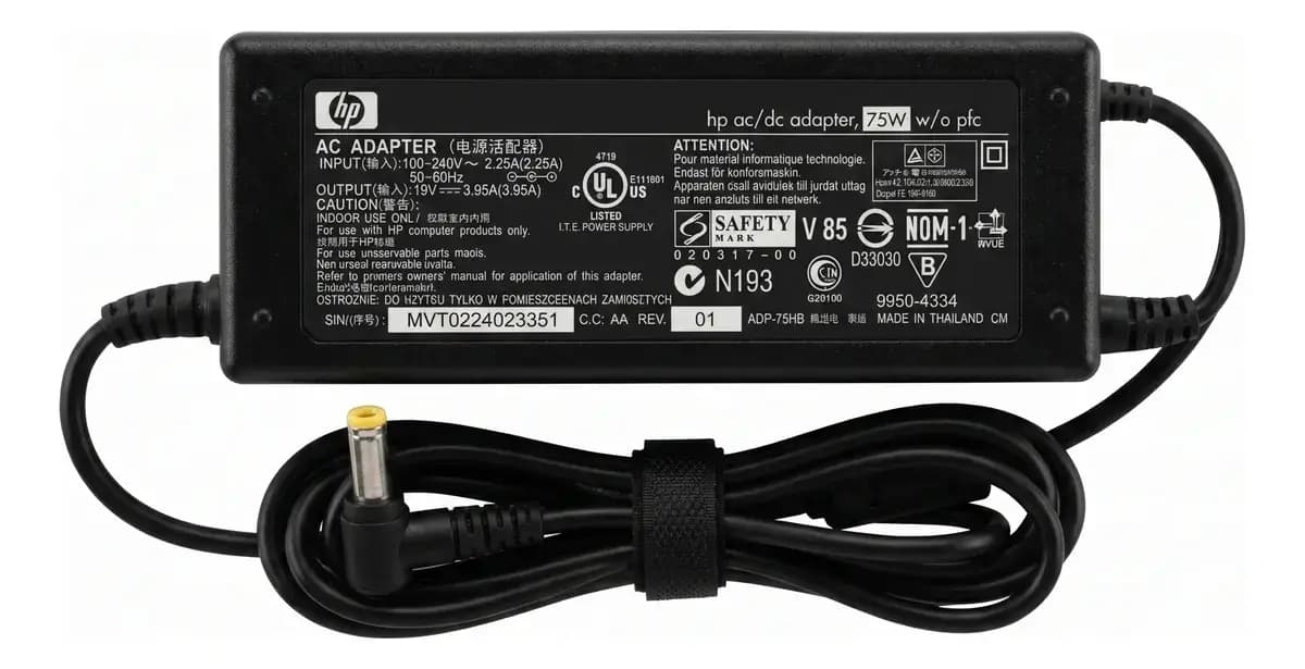 Cargador Original Hp 75w 19v 3.95a Punta Amarilla Usado Negro