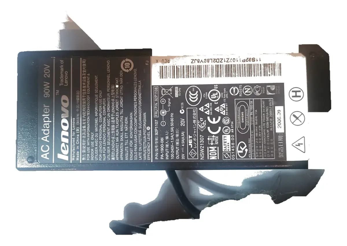 Cargador Lenovo Thinkpad Original 20v 4.5a 90w Pin 92p1107 Negro