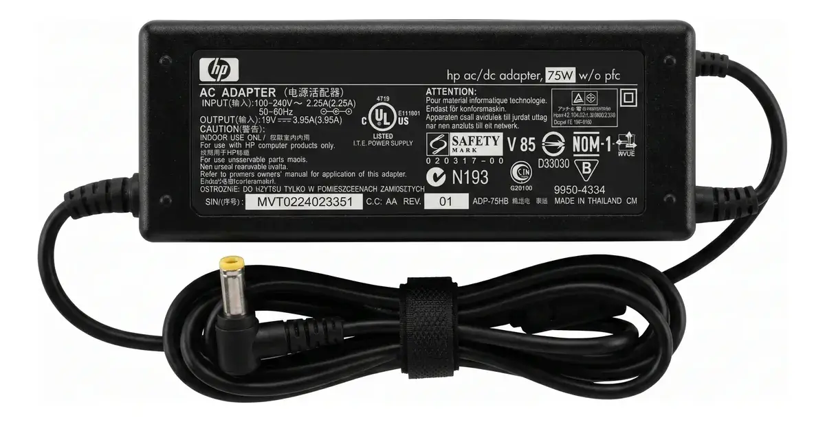 Cargador Original Hp 75w 19v 3.95a Punta Amarilla Usado Negro